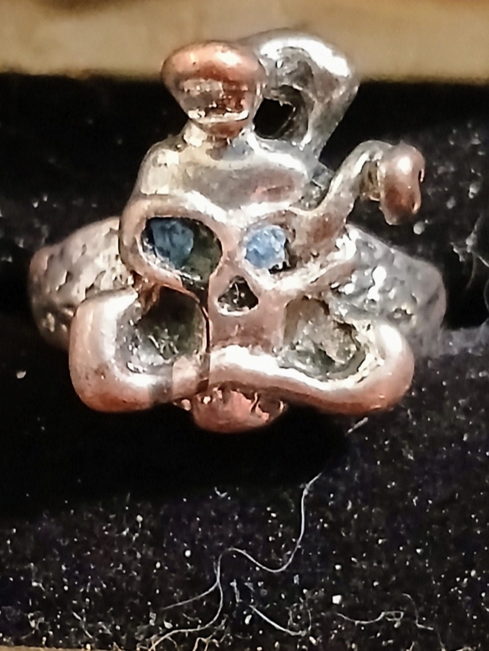 Sterling Silver Skull Ring with Blue Stone Eyes Size 10